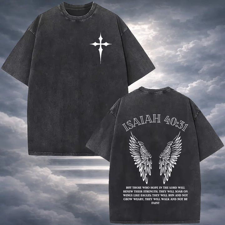 Polera Vintage Cristiana ISAIAH 40:30 - Estilo Desgastado