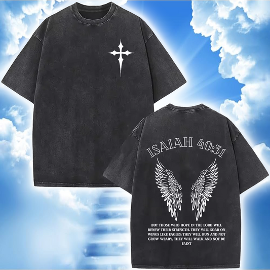 Polera Vintage Cristiana ISAIAH 40:30 - Estilo Desgastado
