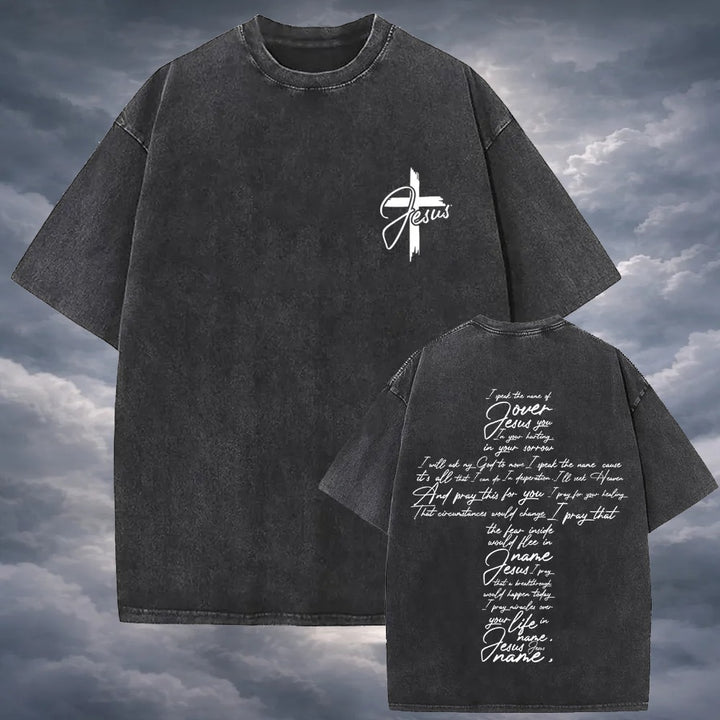 Polera Vintage Cristiana Cruz de versiculos - Estilo Desgastado