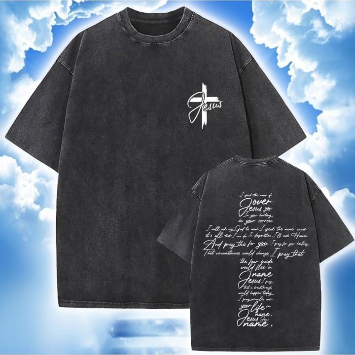 Polera Vintage Cristiana Cruz de versiculos - Estilo Desgastado