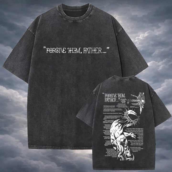 Polera Vintage Cristiana Forgive Them Father - Estilo Desgastado