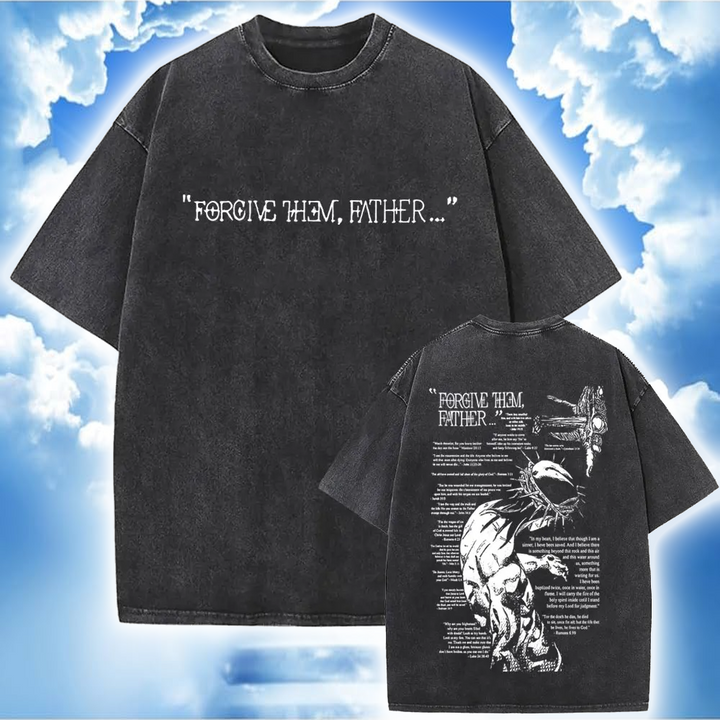 Polera Vintage Cristiana Forgive Them Father - Estilo Desgastado